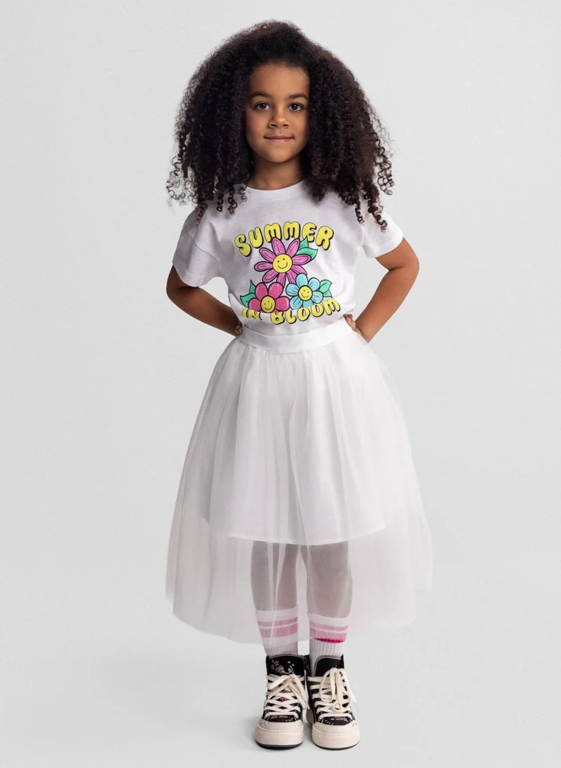 MINOTI Girls pleated maxi tulle skirt offwhite